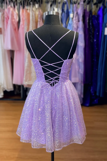 Glitter Sequins Tulle A-Line Homecoming Dress Short Party Dress HZ1023